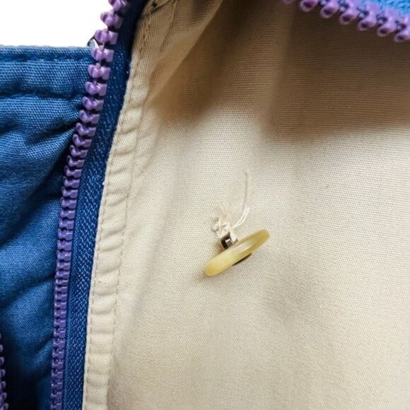 London Fog Vintage Tan Utility Grandma Raincoat with Blue Collar - Picture 5 of 12